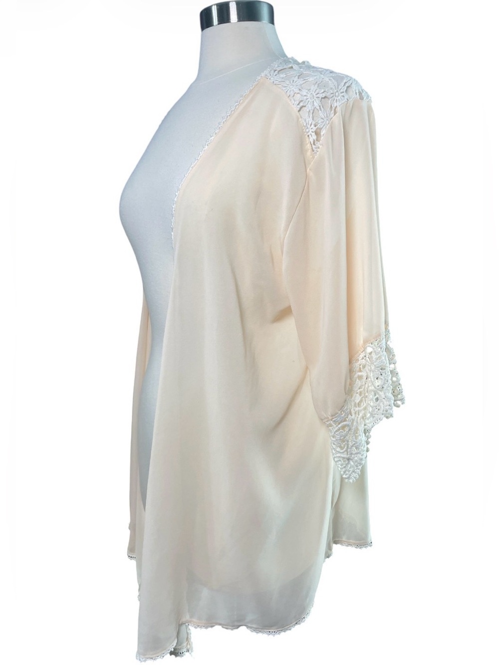 Blush Kimono with Crochet Lace Open Cardigan